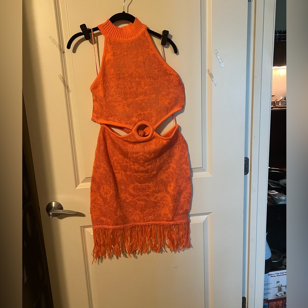 NWT Lush  Miami Bound Knit Halter Fringe Hem Mini Dress - Picture 7 of 11